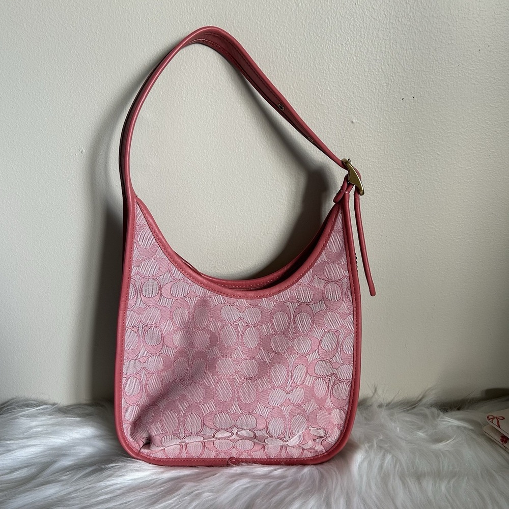 Coach Ergo Pink Signature Jacquard Leather Shoulder Bag C2588 Good